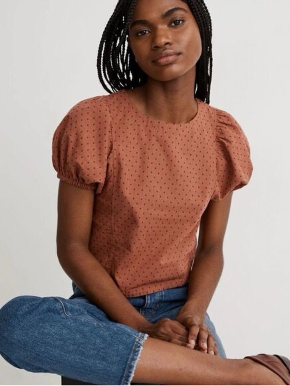nwt madewell jacquard puff-sleeve top